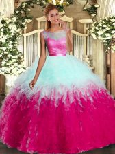 Beading and Ruffles Quinceanera Gown Multi-color Backless Sleeveless Floor Length
