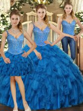 Unique Sleeveless Lace Up Floor Length Beading and Ruffles 15 Quinceanera Dress