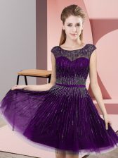  Scoop Sleeveless Tulle Evening Dress Beading Backless