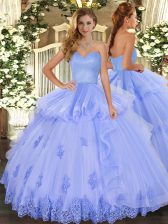 Traditional Light Blue Ball Gowns Beading and Appliques and Ruffles 15th Birthday Dress Lace Up Tulle Sleeveless Floor Length