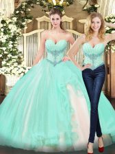 Cute Apple Green Organza Lace Up Sweetheart Sleeveless Floor Length 15 Quinceanera Dress Beading and Ruffles