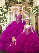 Classical Tulle Sleeveless Floor Length Sweet 16 Quinceanera Dress and Beading and Ruffles