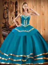 Attractive Organza Sweetheart Sleeveless Lace Up Embroidery Quinceanera Gown in Teal 