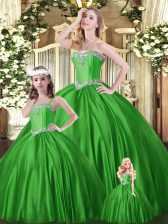  Green Tulle Lace Up Sweet 16 Quinceanera Dress Sleeveless Floor Length Beading