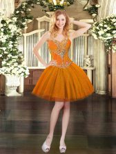 Elegant Orange Ball Gowns Tulle Sweetheart Sleeveless Beading Mini Length Lace Up Prom Party Dress