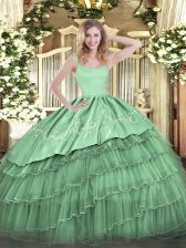  Straps Sleeveless Zipper Quinceanera Gown Green Organza