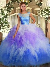  Multi-color Sleeveless Floor Length Lace and Ruffles Backless 15 Quinceanera Dress