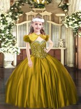  Brown Sleeveless Floor Length Beading Lace Up Little Girl Pageant Dress