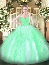 On Sale Apple Green Ball Gowns Spaghetti Straps Sleeveless Organza Floor Length Zipper Ruffles Ball Gown Prom Dress