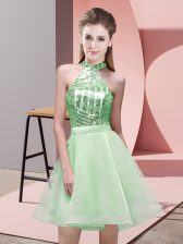 Smart Sleeveless Mini Length Sequins Backless Damas Dress with Apple Green