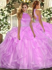 Graceful Lilac Sleeveless Beading and Ruffles Floor Length Sweet 16 Dress