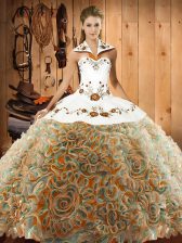  Multi-color Sweet 16 Quinceanera Dress Fabric With Rolling Flowers Sweep Train Sleeveless Embroidery