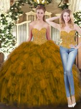 Flare Olive Green Ball Gowns Tulle Sweetheart Sleeveless Beading and Ruffles Floor Length Lace Up Vestidos de Quinceanera