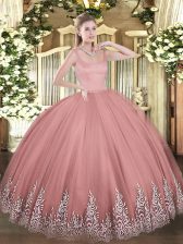 Cute Rust Red Sleeveless Tulle Zipper Quinceanera Dress for Military Ball and Sweet 16 and Quinceanera