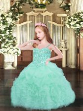  Apple Green Spaghetti Straps Lace Up Beading and Ruffles and Pick Ups Little Girl Pageant Dress Sleeveless