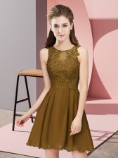 Glorious Brown Chiffon Zipper Dama Dress for Quinceanera Sleeveless Mini Length Appliques