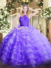  Floor Length Lavender 15th Birthday Dress Scoop Sleeveless Zipper