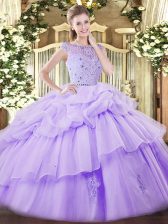  Lavender Quinceanera Dresses For with Beading and Ruffles and Pick Ups Bateau Sleeveless Zipper