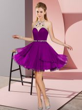  Mini Length Dark Purple Prom Evening Gown Halter Top Sleeveless Zipper