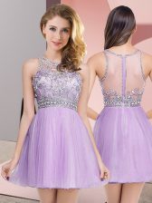  Mini Length Lavender Evening Dress Scoop Sleeveless Zipper