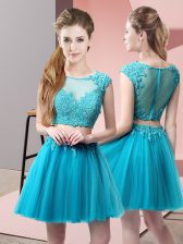 New Arrival Baby Blue Tulle Zipper Dress for Prom Sleeveless Mini Length Appliques