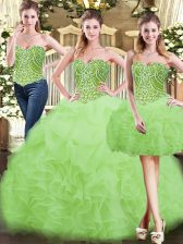  Yellow Green Lace Up Quince Ball Gowns Beading and Ruffles Sleeveless Floor Length