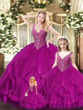 Low Price Floor Length Ball Gowns Sleeveless Fuchsia Quinceanera Dress Lace Up