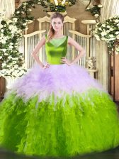  Sleeveless Floor Length Beading and Ruffles Side Zipper Sweet 16 Dresses with Multi-color