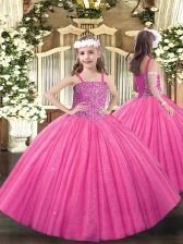 Hot Pink Straps Lace Up Beading Little Girls Pageant Dress Wholesale Sleeveless
