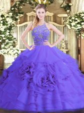 Admirable Purple Sleeveless Beading and Ruffled Layers Floor Length 15th Birthday Dress