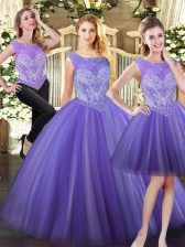 Customized Lavender Scoop Neckline Beading Quinceanera Gown Sleeveless Zipper