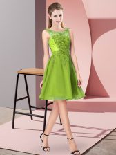  Empire Appliques Dama Dress for Quinceanera Zipper Chiffon Sleeveless Knee Length