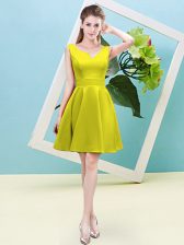 Admirable Yellow Zipper Asymmetric Ruching Court Dresses for Sweet 16 Satin Sleeveless