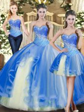 Cheap Baby Blue Sleeveless Beading Floor Length Quinceanera Gown