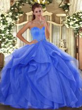  Floor Length Ball Gowns Sleeveless Blue Ball Gown Prom Dress Lace Up