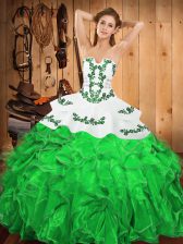  Floor Length Green Sweet 16 Dress Strapless Sleeveless Lace Up