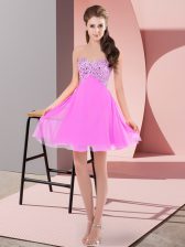  Lilac Empire Sweetheart Sleeveless Chiffon Mini Length Lace Up Beading Prom Evening Gown