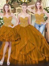 Excellent Sleeveless Beading and Ruffles Lace Up Vestidos de Quinceanera