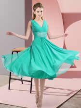 Exceptional Teal Side Zipper Quinceanera Dama Dress Beading Sleeveless Knee Length