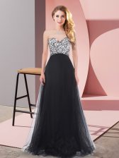  Tulle Sweetheart Sleeveless Lace Up Beading Dama Dress for Quinceanera in Black