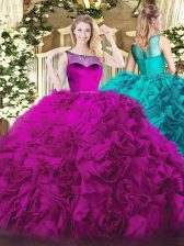 Clearance Fuchsia Zipper Scoop Beading Quinceanera Dress Fabric With Rolling Flowers Sleeveless