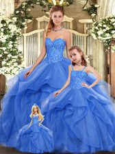 Classical Blue Sweetheart Lace Up Beading and Ruffles Sweet 16 Quinceanera Dress Sleeveless