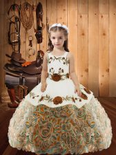 Discount Multi-color Straps Neckline Embroidery and Ruffles Little Girl Pageant Gowns Sleeveless Lace Up