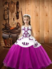 Charming Fuchsia Sleeveless Embroidery Floor Length Little Girl Pageant Gowns