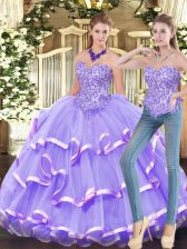  Lavender Sleeveless Organza Zipper Quinceanera Dress for Military Ball and Sweet 16 and Quinceanera