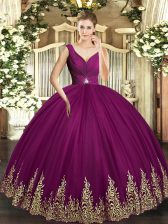 Discount Floor Length Fuchsia Sweet 16 Dresses Tulle Sleeveless Beading and Appliques and Ruching