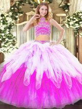 Stylish Multi-color Backless Vestidos de Quinceanera Beading and Ruffles Sleeveless Floor Length