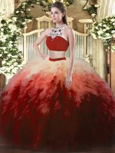 Exquisite Multi-color Sweet 16 Quinceanera Dress Military Ball and Sweet 16 and Quinceanera with Beading and Ruffles High-neck Sleeveless Backless