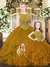 Lovely Floor Length Brown Sweet 16 Quinceanera Dress Organza Sleeveless Beading and Ruffles