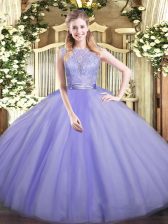 High End Scoop Sleeveless Tulle Quince Ball Gowns Lace Backless